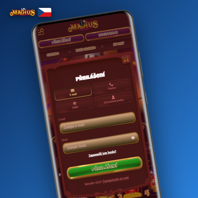Jak se zaregistrovat v Magius Casino e-mailem – ikona obálky s tlačítkem Registrovat