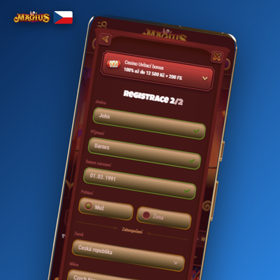Okamžitá registrace v Magius Casino jedním kliknutím – ikona blesku a tlačítko 1-Click